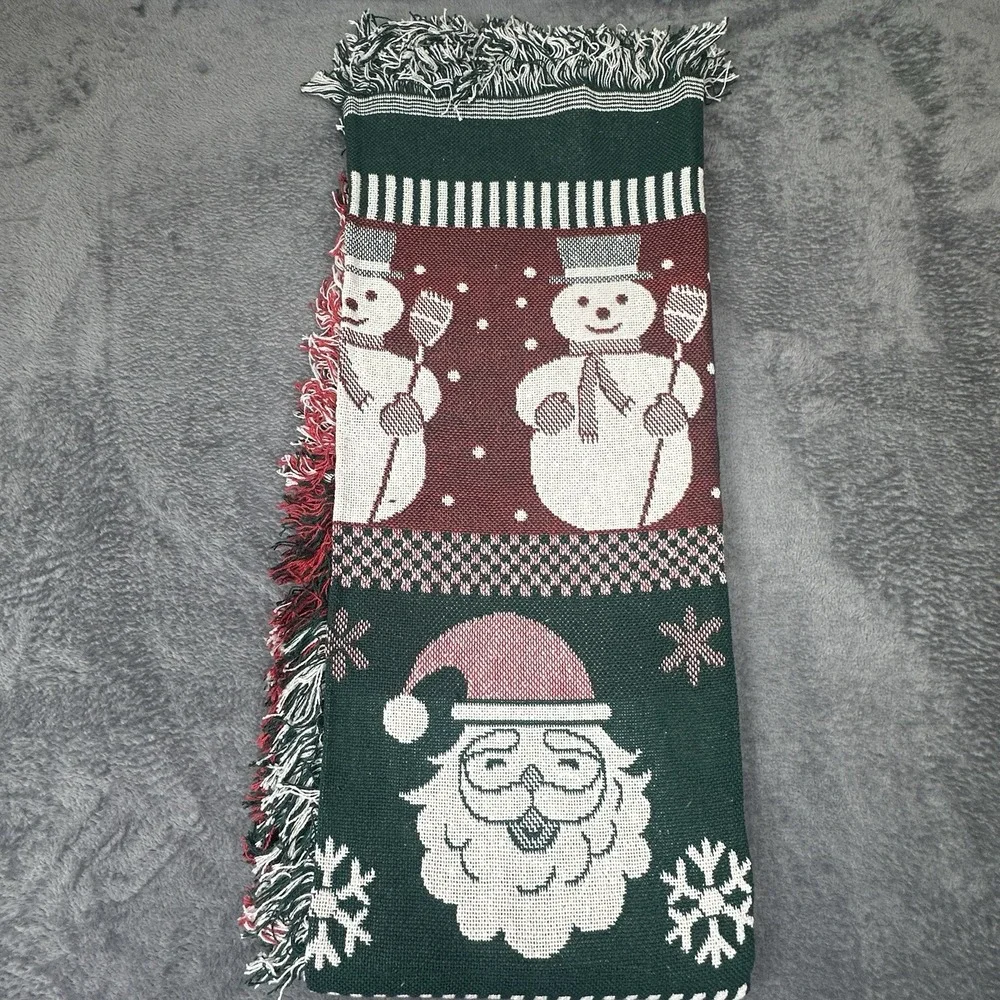 Vintage Tapestry Blanket 45x 58 Christmas Reversible Santa Fringed‎ Throw New